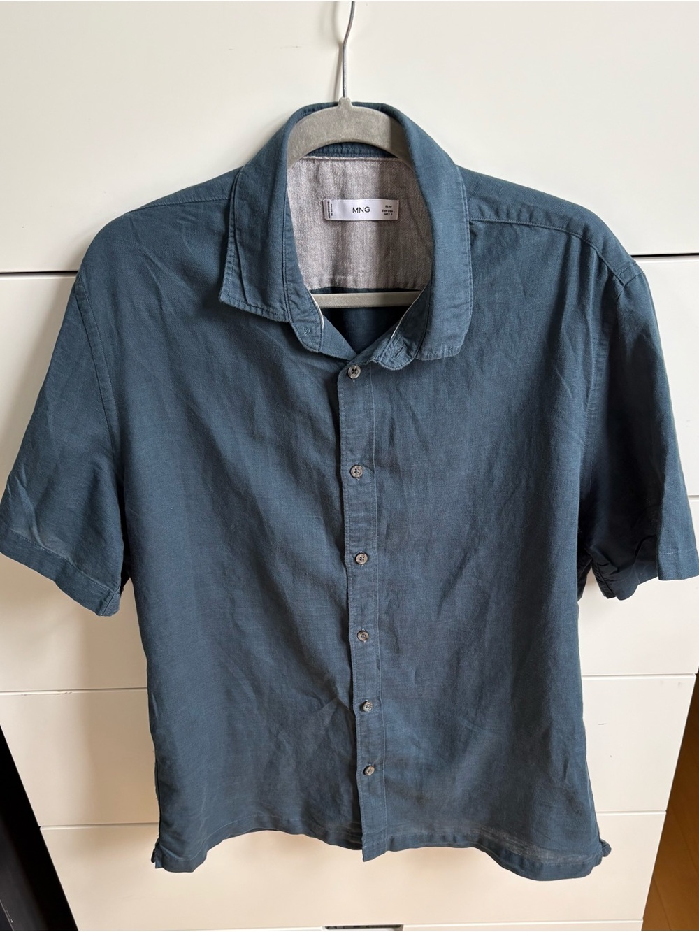 Mens Mango Short-Sleeve Button-Up Shirt in Slate Blue